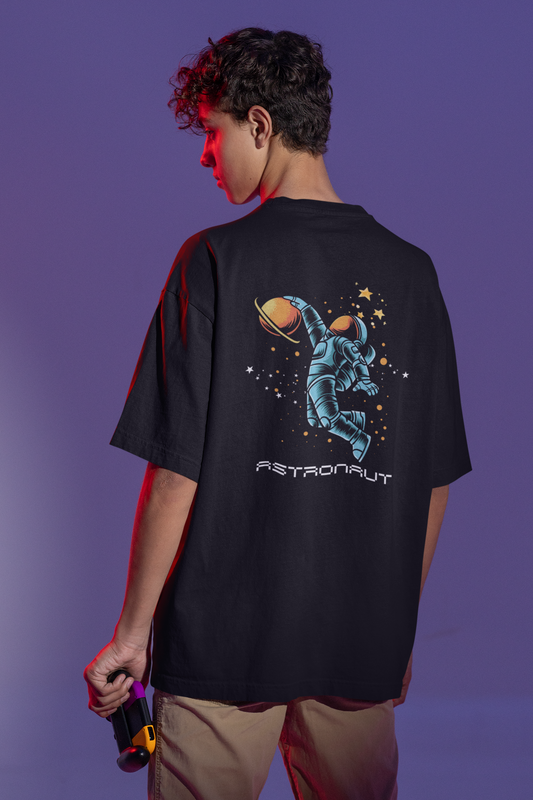 Unisex Space X Graphic Printed 100% Cotton T-Shirt - Oversized Fit,Round Neck, Half Sleeves
