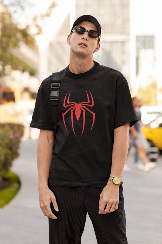 Men's Black Spider Graphic Printed Oversized T-shirt