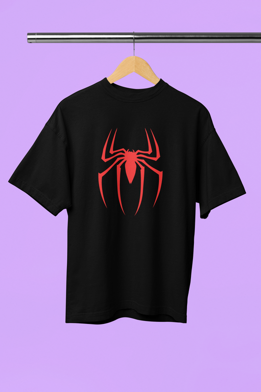Men's Black Spider Graphic Printed Oversized T-shirt